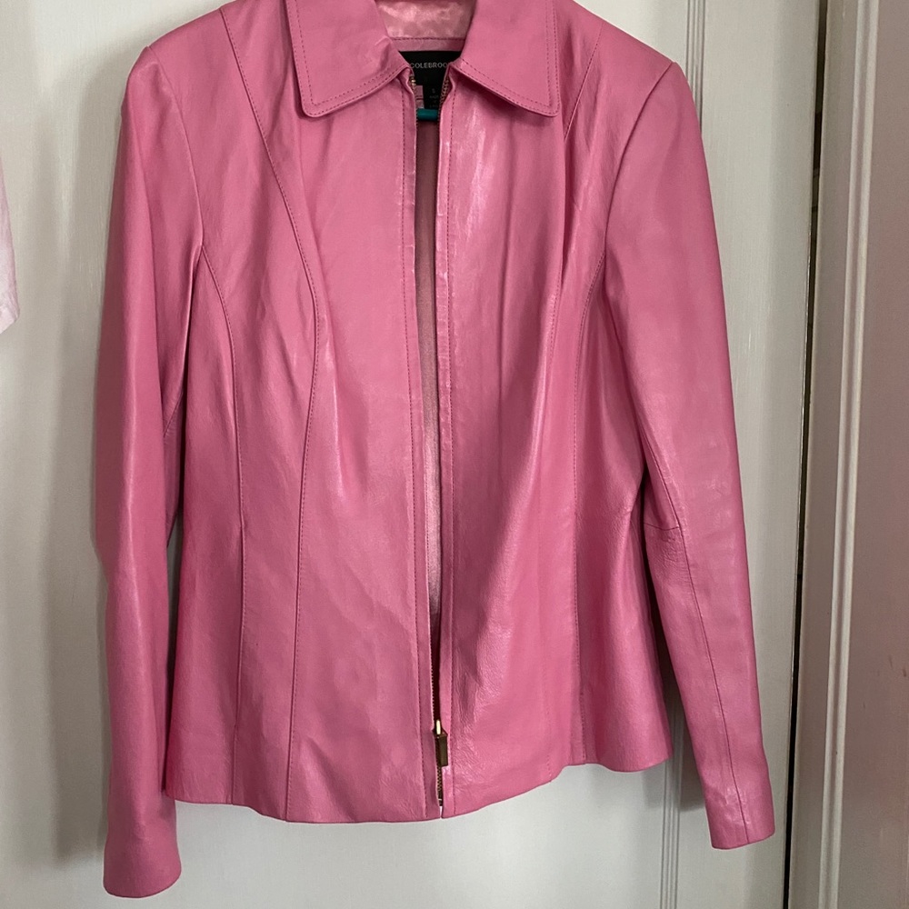 Colebrook bubble gum pink leather jacket